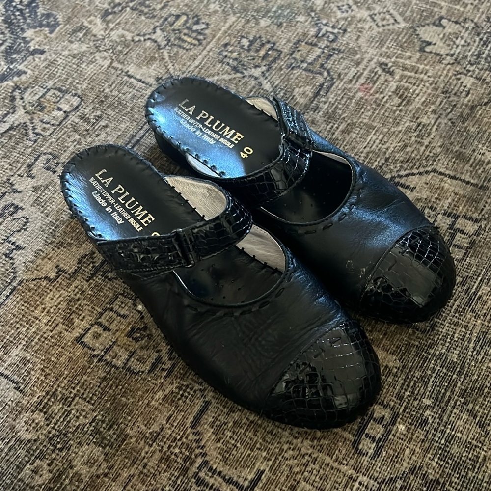 La Plume Italian Leather Slip-On Clog Mule Black Size 40 EU 10 US